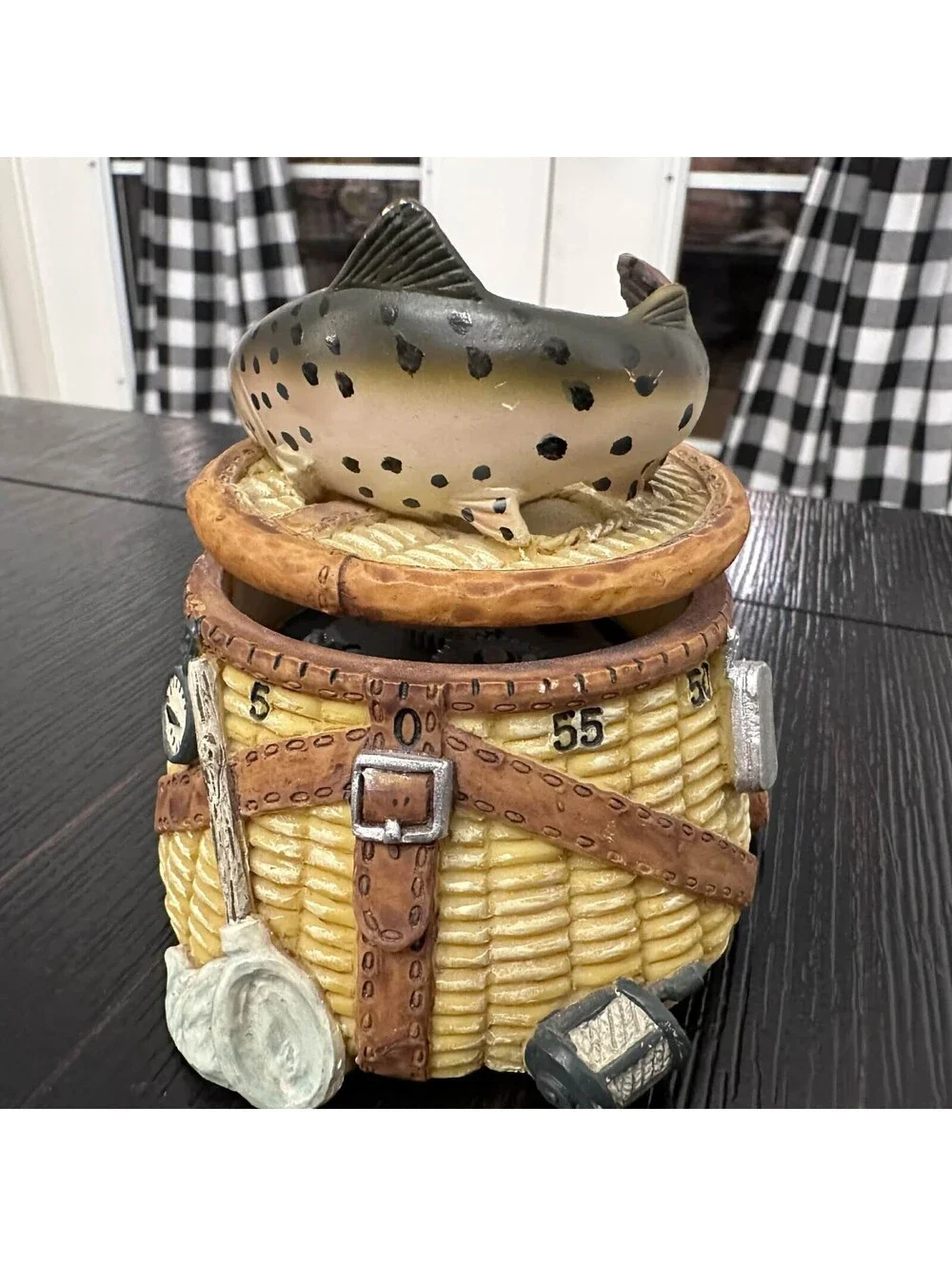 Big Sky Carvers Fishing Creel Basket Trout Kitchen Timer Cabin Lodge Decor EUC